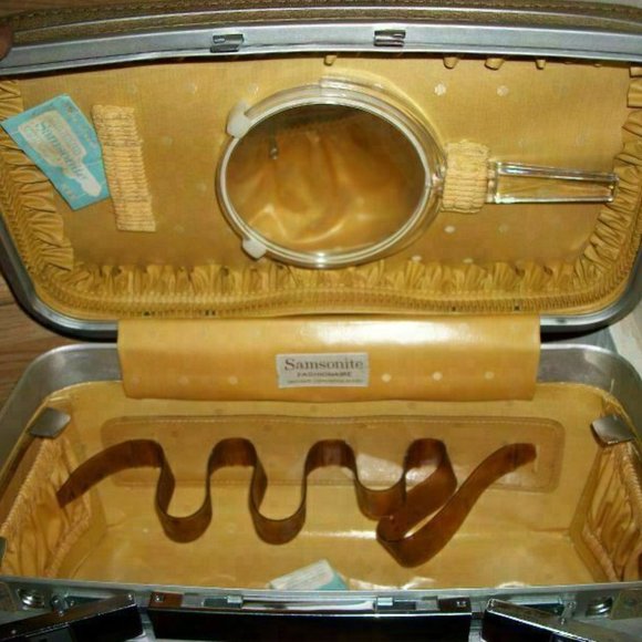 Samsonite Bags Vtg Vintage Tan Samsonite Train Case Lucite Hand Mirror Key Retro 6s 70s